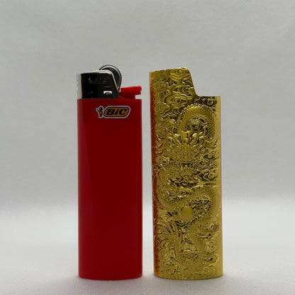 Aansteker Case - Draak patroon - Goud - Metaal