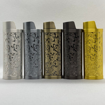 Aansteker Case - Botanisch Patroon - Zilver 2 - Metaal